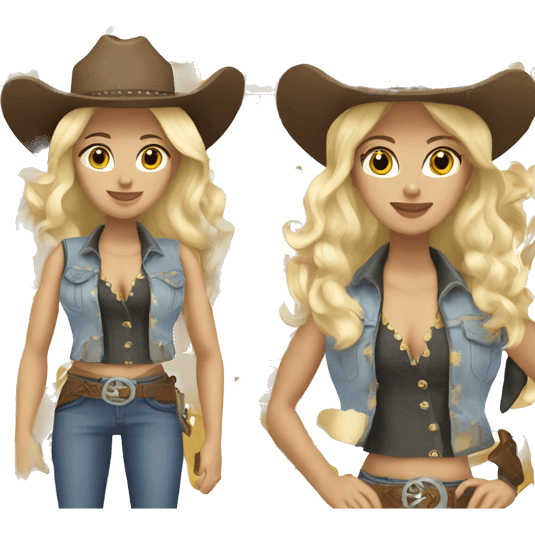 Cowgirl with blonde hair wearing a cowboy hat and a vest with cowgirl outfit  emoji