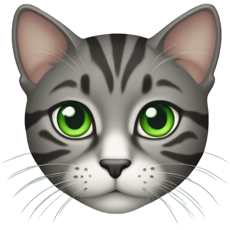 Dark grey tabby cat with green eyes emoji