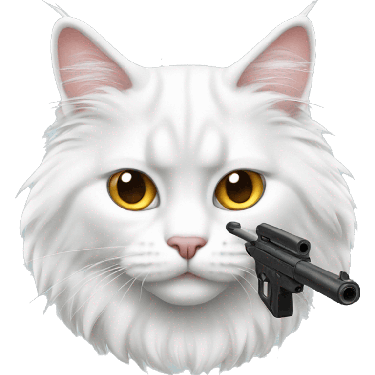 White main coon cat with gun emoji