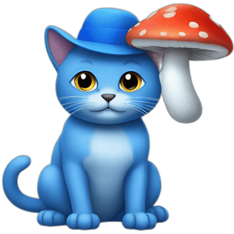 Blue cat with a blue mushroom hat emoji