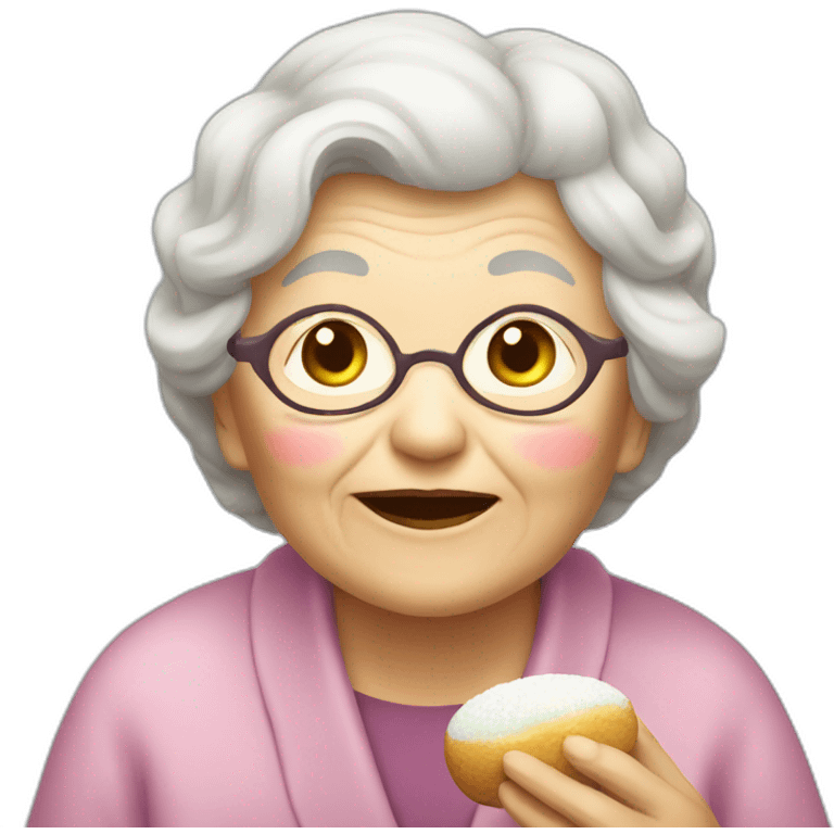 Old lady eats mochi emoji