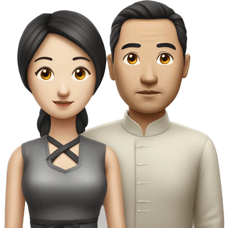 Chinese husband and wife photorealistic serious emoji