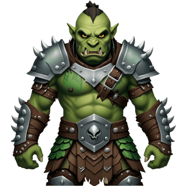 Cinematic Realistic WoW Orc Warrior Portrait, captured in a dynamic, battle-ready stance, muscles bulging beneath intricately detailed tribal armor accented with dark leather and iron. His fierce, determined eyes and battle-scarred green skin are rendered with dramatic natural lighting and high shine, exuding raw, relentless fury in a fierce combat pose. emoji