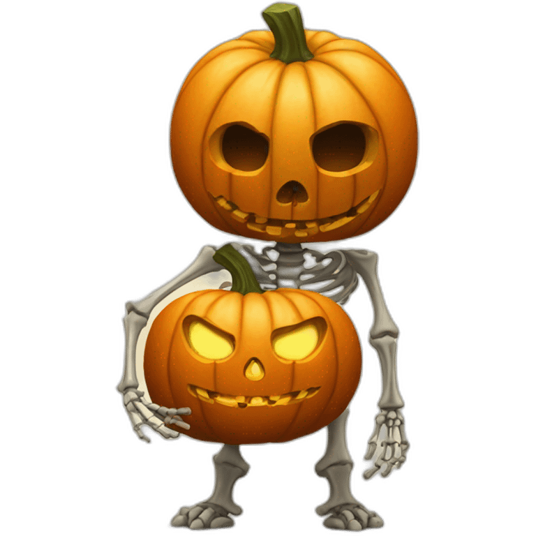 Pumpkin hugs a skeleton emoji