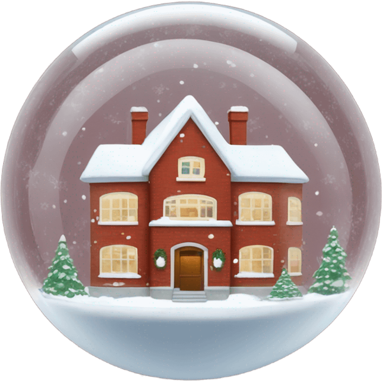 Red brick house in snowing snow globe emoji