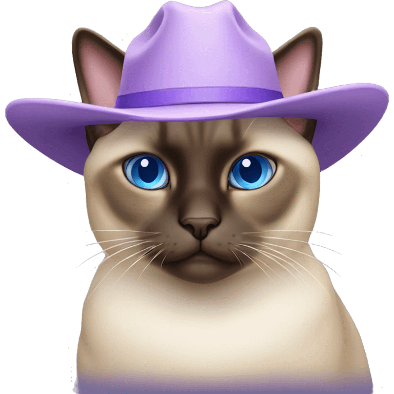 Fat Siamese cat blue eyes lavender cowboy hat emoji