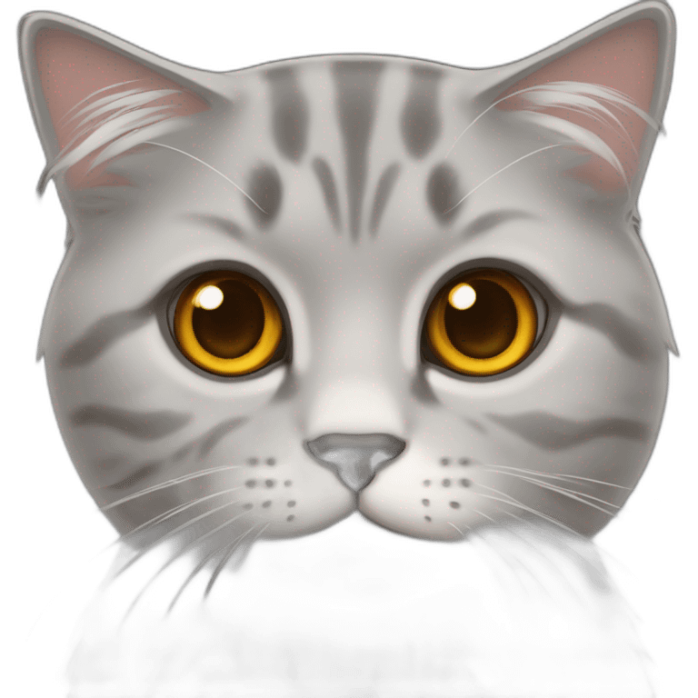 a gray, dry-haired cat with amber eyes, Scottish fold emoji