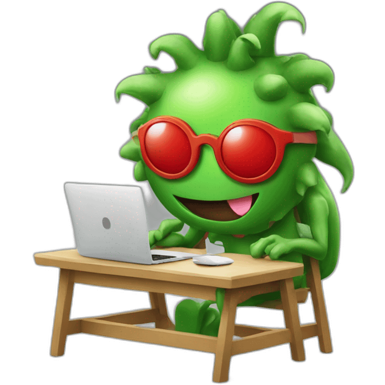 red and green creative monster working in vacation emoji