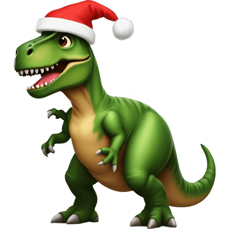 T-Rex con un gorro de navidad  emoji