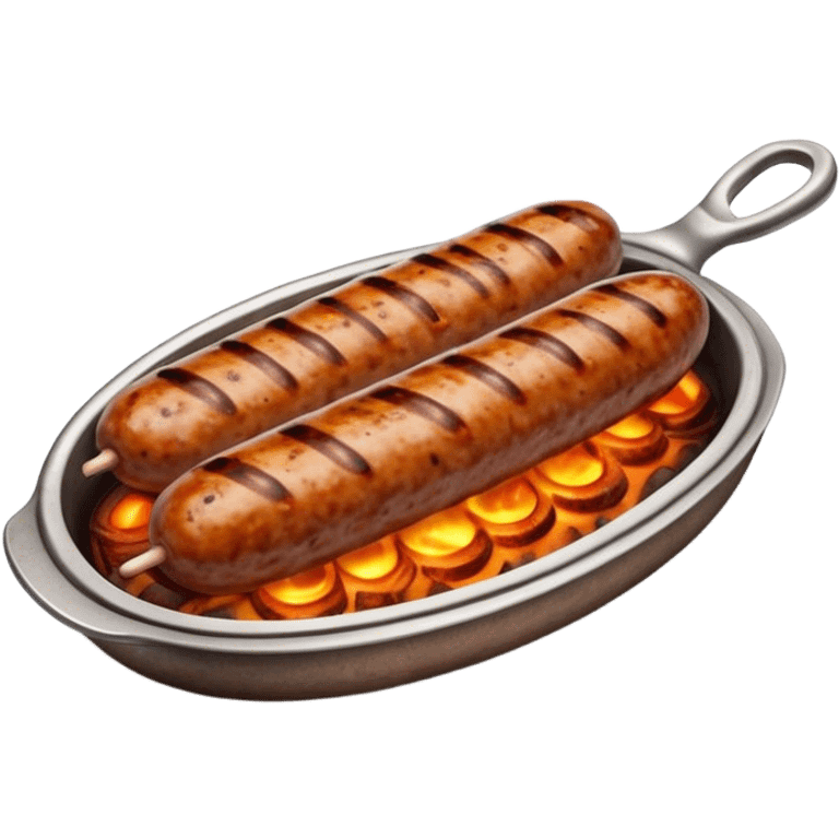 Cinematic Realistic Cevapi Dish Emoji, depicted as small, grilled minced meat sausages with a charred exterior rendered with lifelike textures and warm, savory lighting. emoji