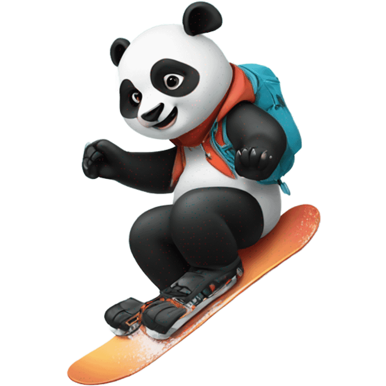 Panda snowboarded down a mountain wearing headphones emoji