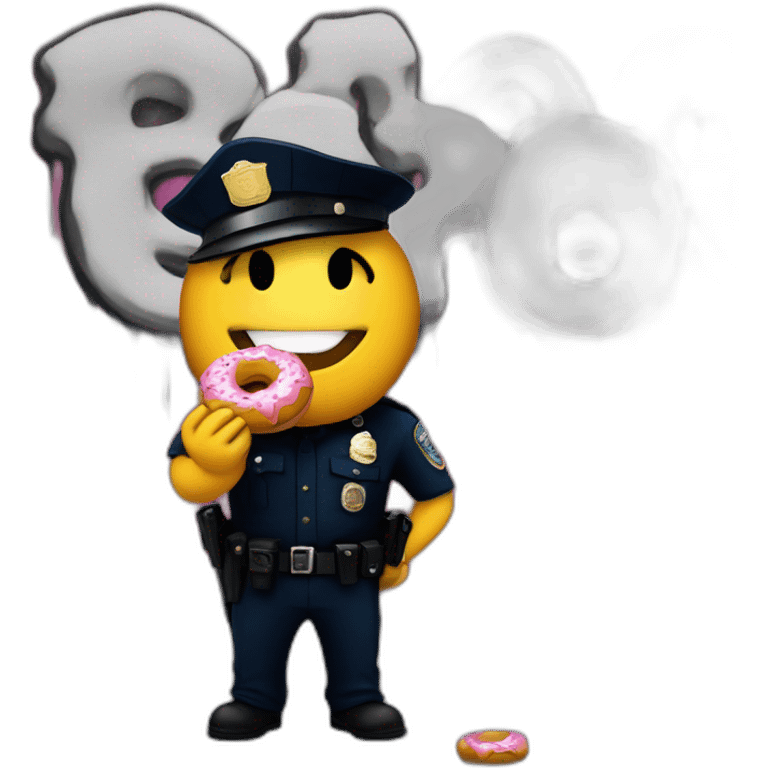 cop eating donut in front of ACAB graffiti emoji