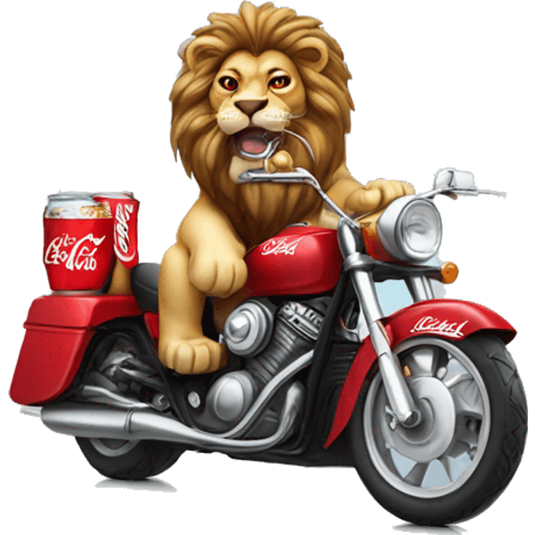 Lion on a motorcycle with sunglasses and a Coca Cola  emoji