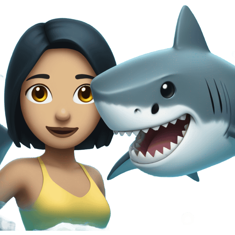 Girl with black hair with shark in Hawaii emoji