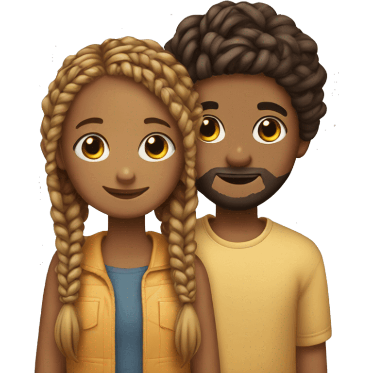 A girl with box braids and a boy with a short beard hugging emoji