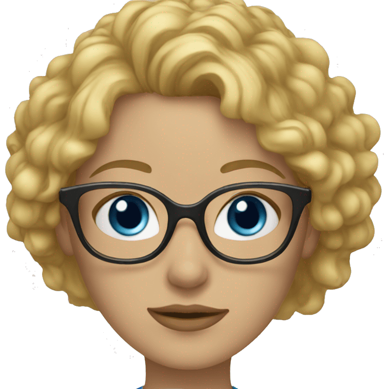 lady with curly blond hair and blue eyes and clear glasses emoji