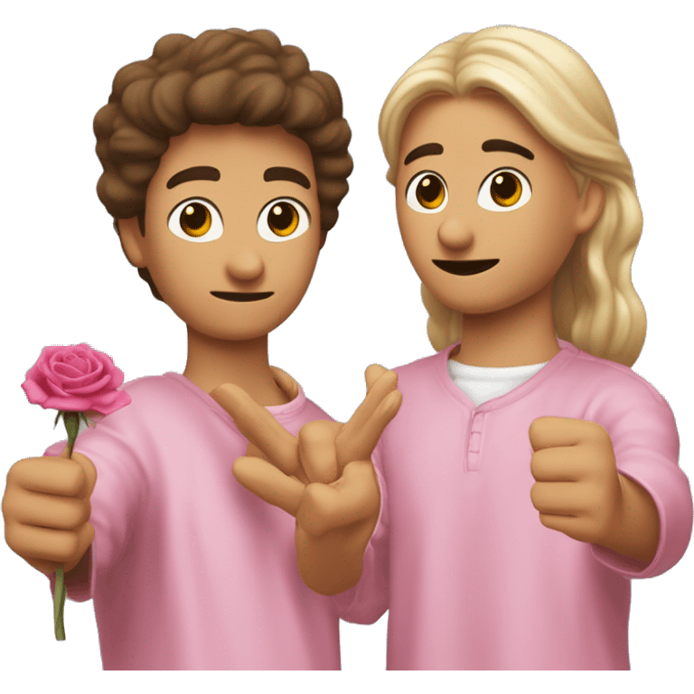 Dos rosas cruzadas entre ellas como dos espadas, que estén siendo agarradas por solo una mano cada rosa y que en los nudillos de esa manos en una que ponga Sauce y en la otra mano boyz emoji