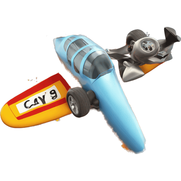 a race car flying out of a volcano dropping out of an airplane emoji