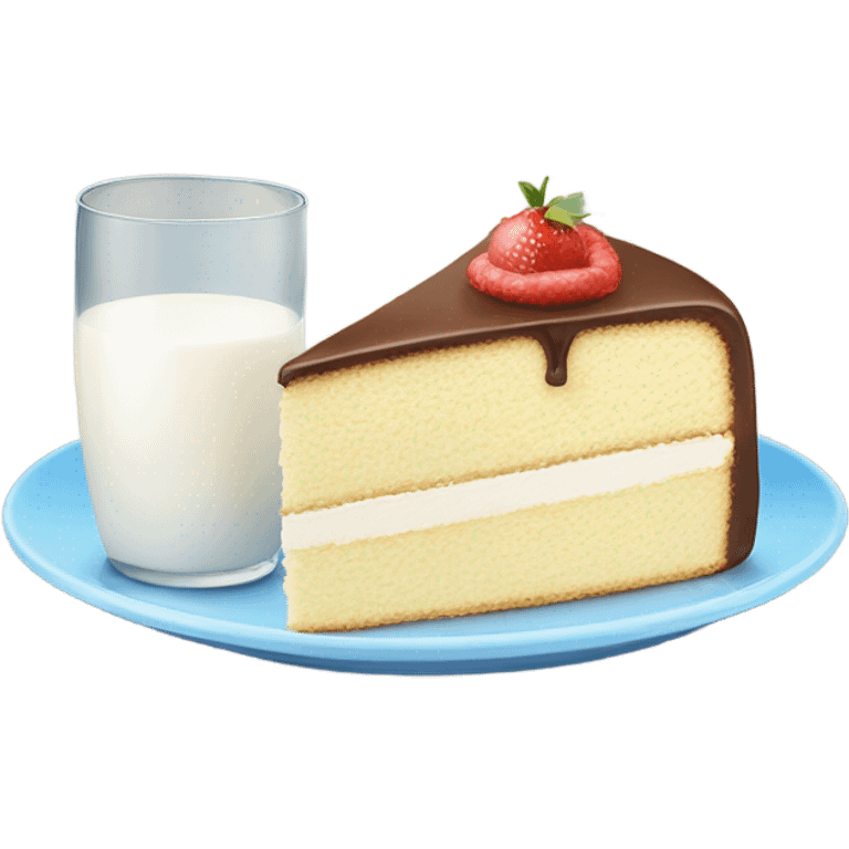 Milk at glass and slice cake at plate emoji