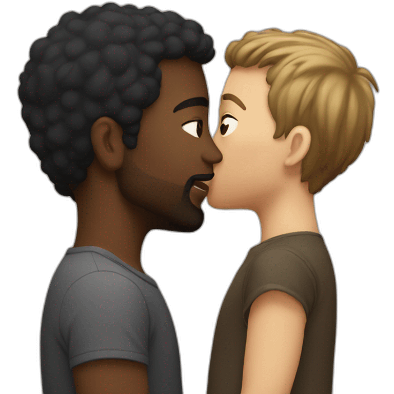 Caucasian and black men kiss emoji