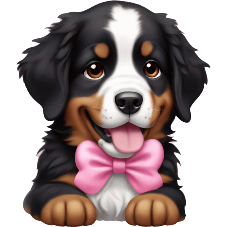 Bernese puppy with eyelashes and a pink bow in her right ear emoji