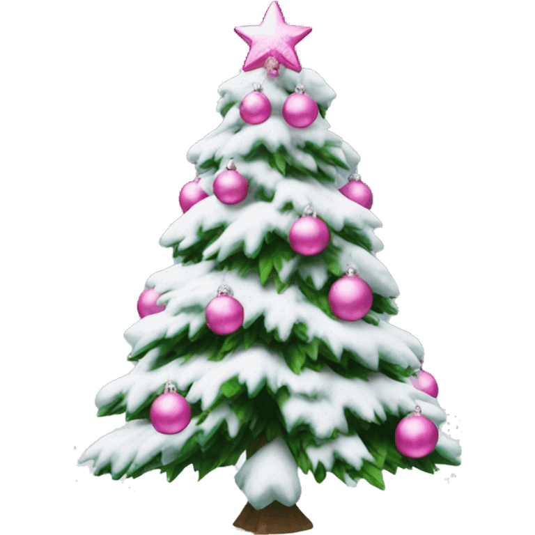 christmas tree with snow with pink ornaments  emoji