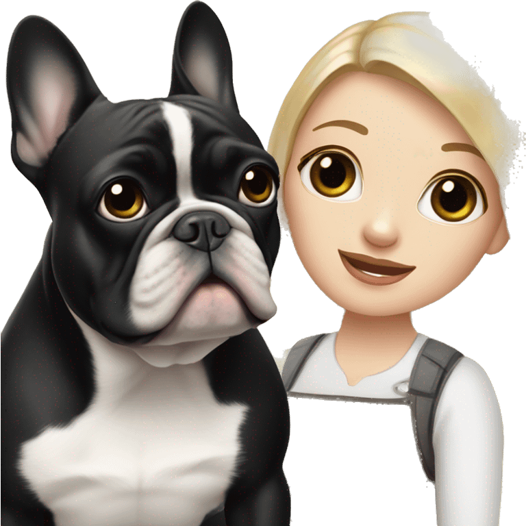 black/white french bulldog with blonde girl emoji