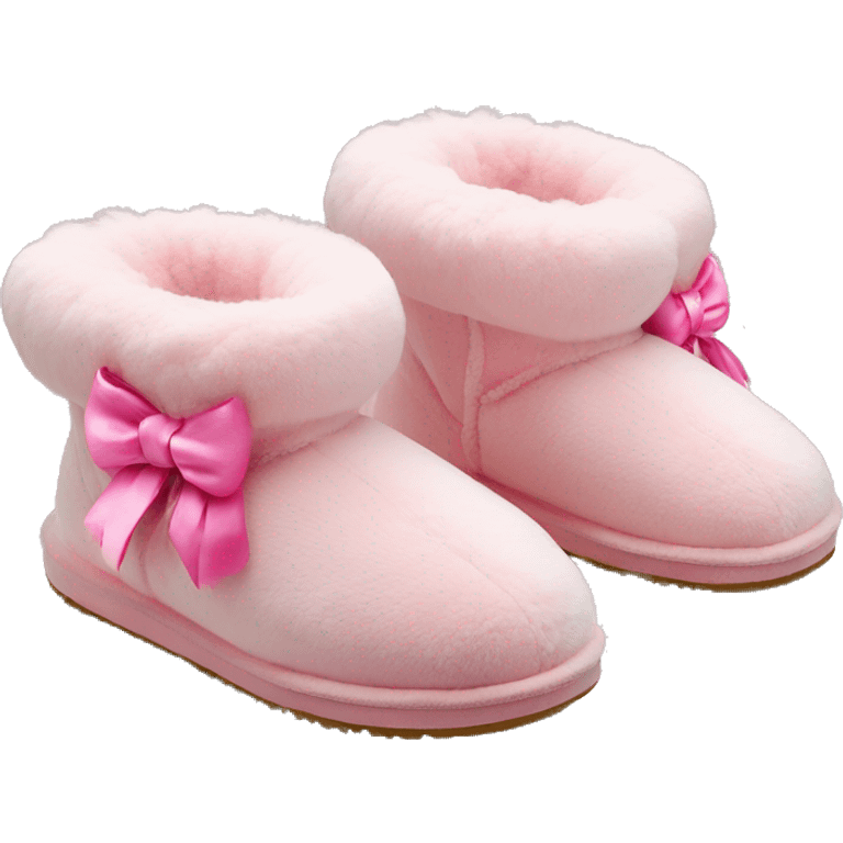 fluffy mini boot ugg slippers with pink bows on the back emoji