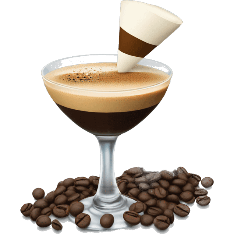 Espresso martini with 3 coffee beans floating on top of drink as garnish emoji