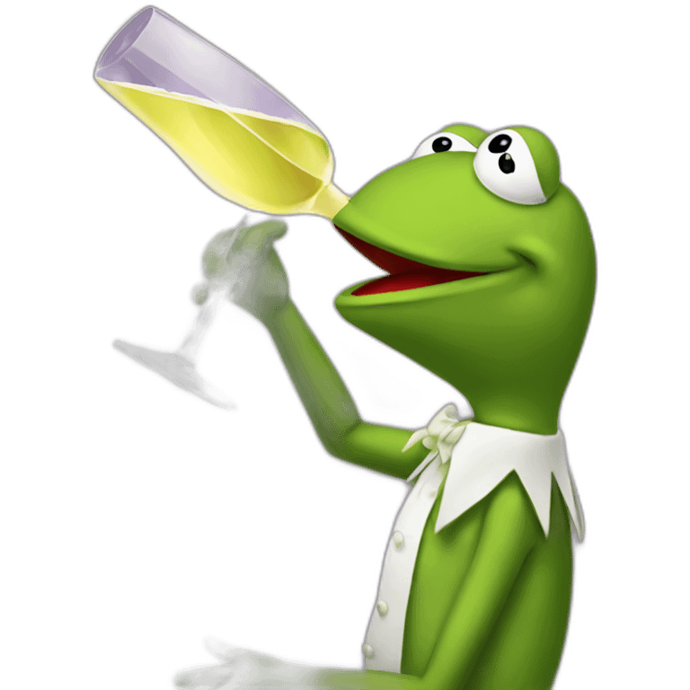 kermit frog drinking sparkling wine emoji