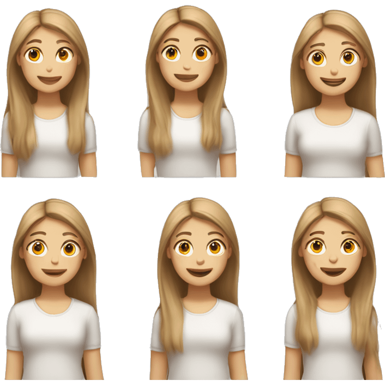 Make 2 emoji: 1. A light-skinned girl with long light brown hair, looking stressed.
2. A light-skinned girl with long light brown hair, doing a stretch and looking happy. emoji