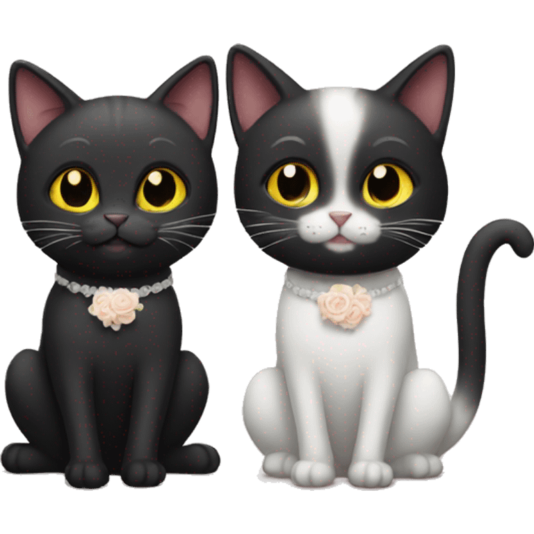 Black cat getting married to white cat emoji