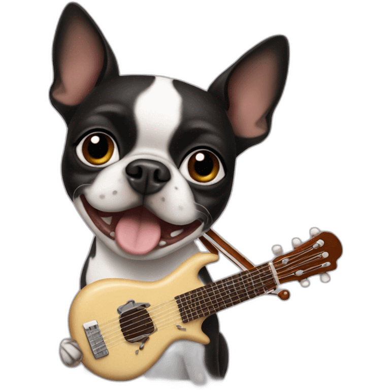 boston terrier with mohawk playing sitar emoji