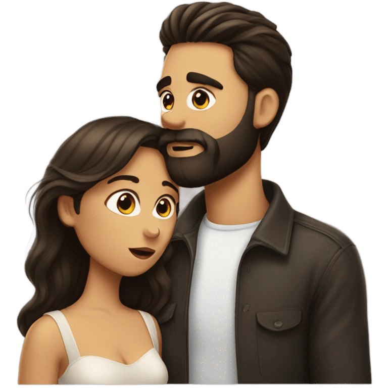 kiss-kiss brunette girl brunette man with beard emoji