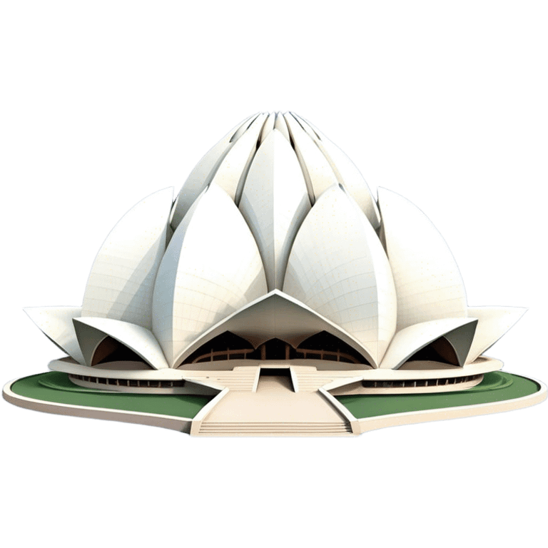 Cinematic Realistic Lotus Temple Landmark Emoji, showcasing the modern architectural marvel with petal‚Äêlike structures rendered with dynamic lighting and graceful textures. emoji