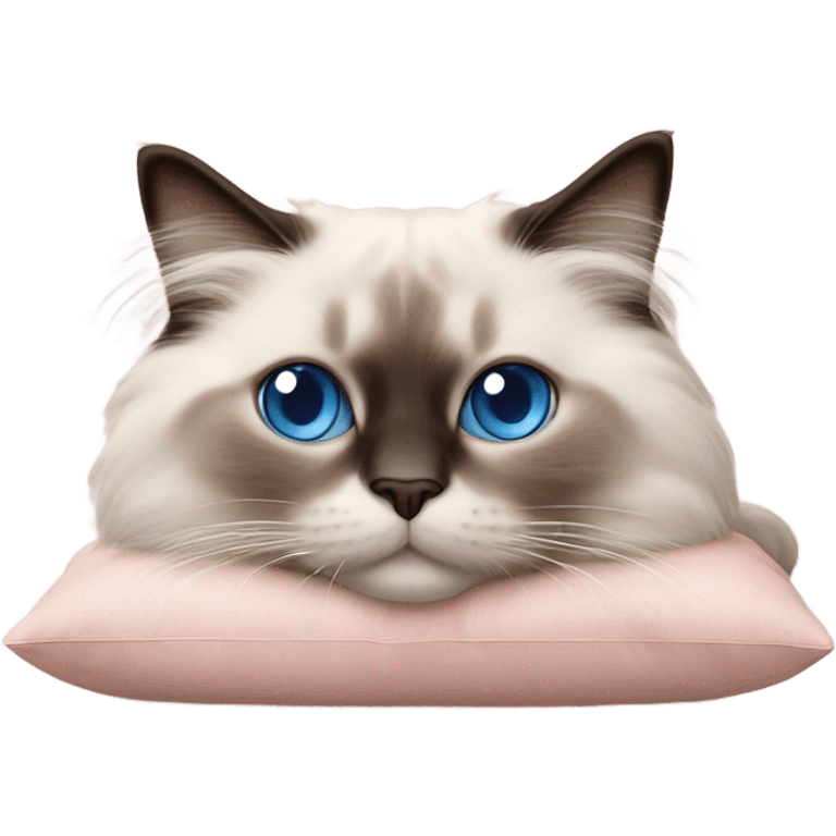 Realistic ragdoll cat with blue eyes laying on pink pillow emoji