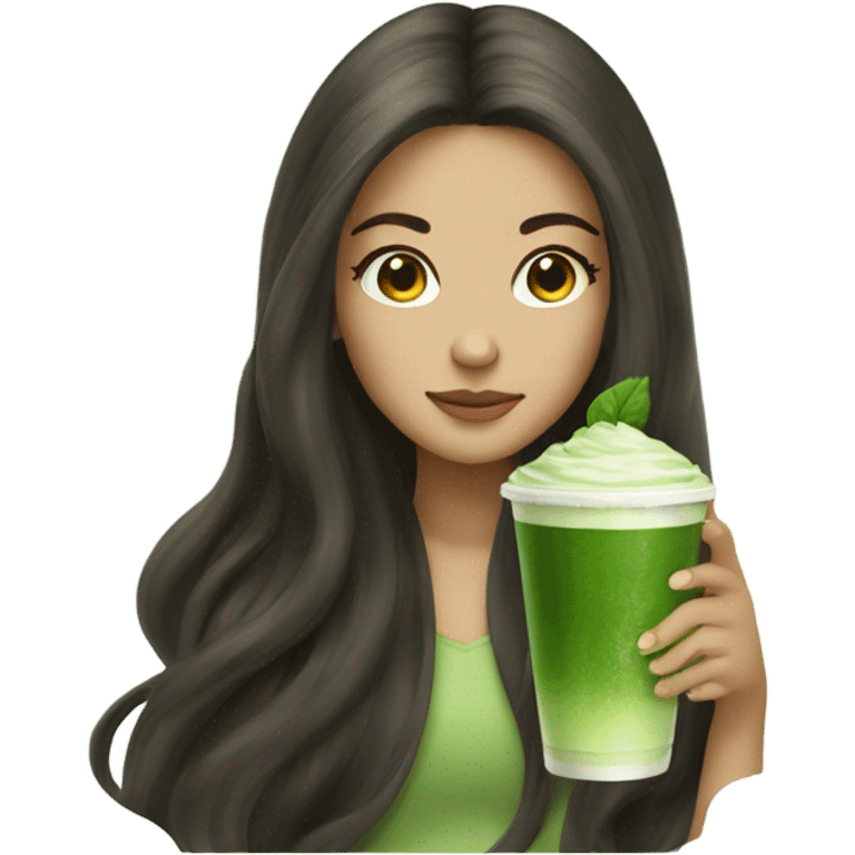 girl with long volume hair drinks matcha emoji