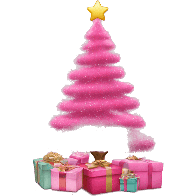 A pink Christmas tree with pink presents  emoji