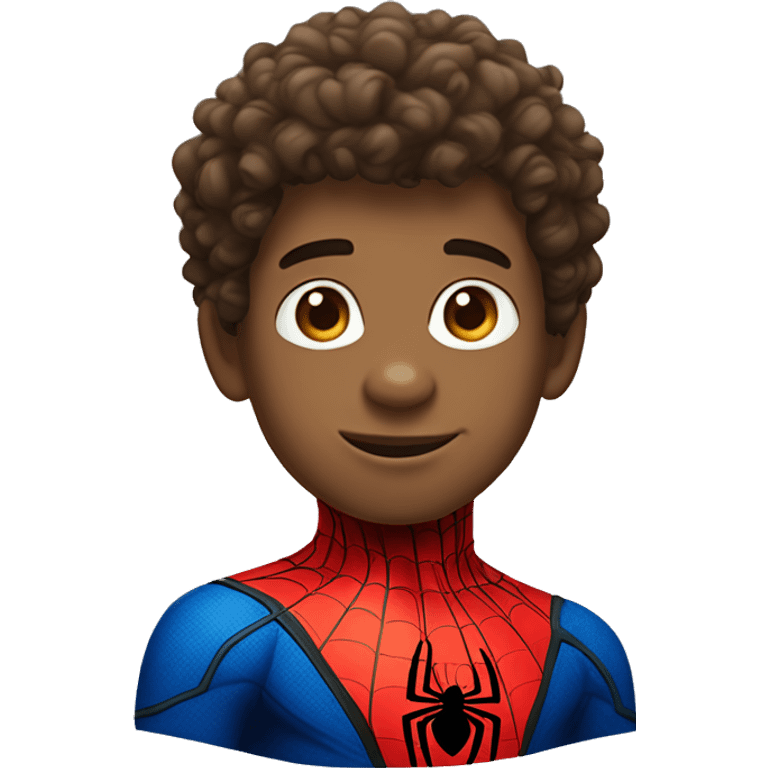 curly headed light skin boy wearing Spider-Man suit with no mask emoji