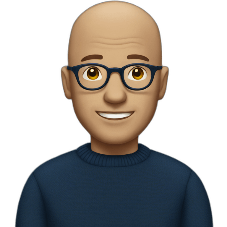 bald man with round glasses with navy sweater emoji