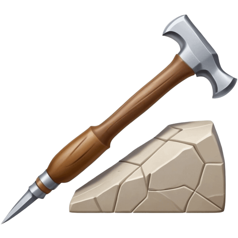 Carving icon, stone, bone, and horn being carved with chisels, fine detailed patterns visible, carving tools like hammer and chisel, minimalistic style, clean lines, transparent background. emoji