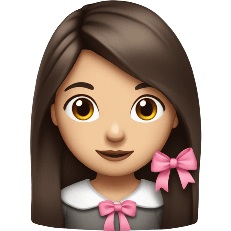 cute girl with dark long straight brown hair with pink bow in hair on te side emoji