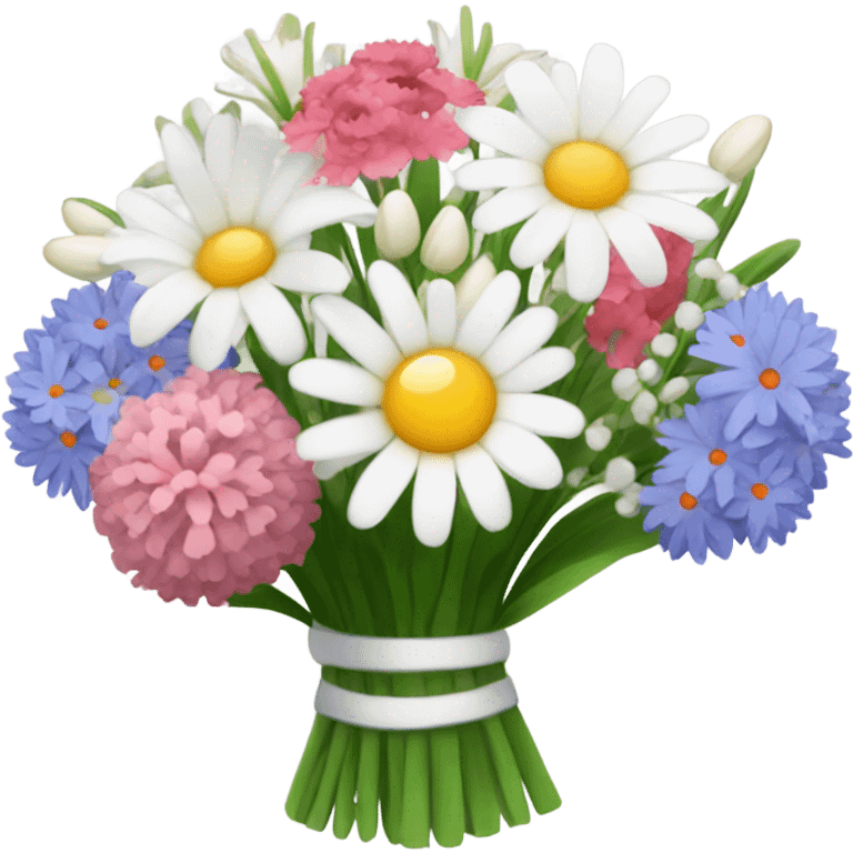 Boquet with Daisys Asters, snowdrop, lily of the valley, carnation  emoji