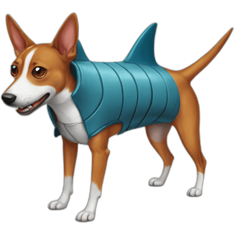 Basenji dressed like a shark emoji