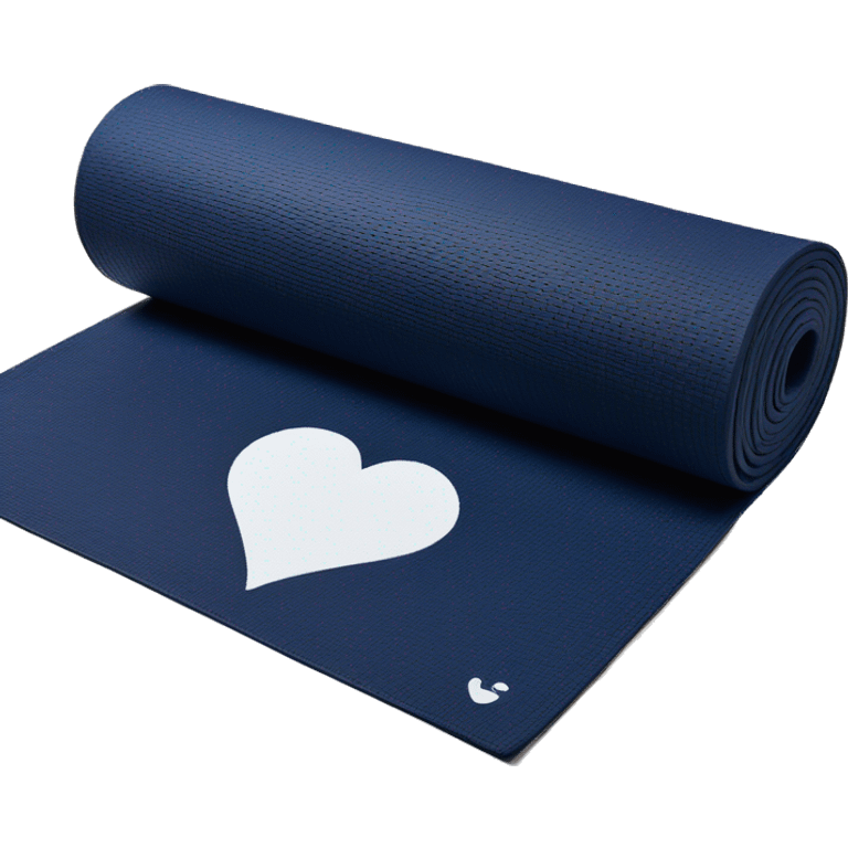 Navy blue half rolled out yoga mat with white heart print emoji