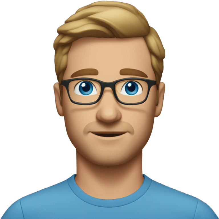 A head and shoulders shot of a 35 year old white man, with short brown hair, with none facial hair,  wearing glasses with blue eyes wearing a t-shirt. emoji