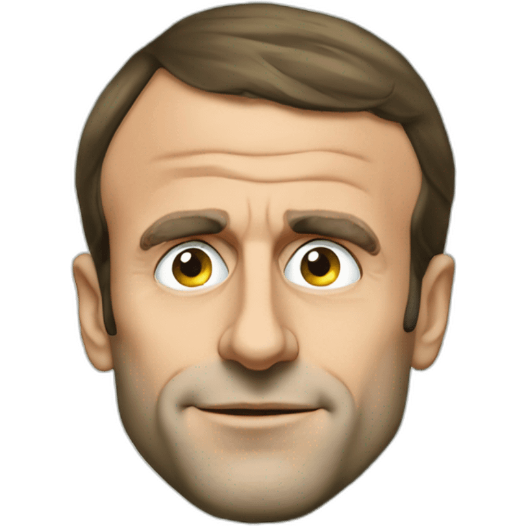 Emmanuel Macron, a big euro coin on each eye, cartoon money eyes emoji