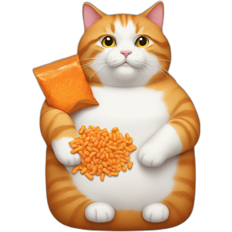 very fat ginger and white cat with bag of Cheetos emoji