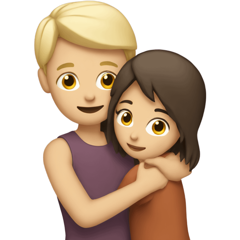 blonde girl hugging brunette guy emoji