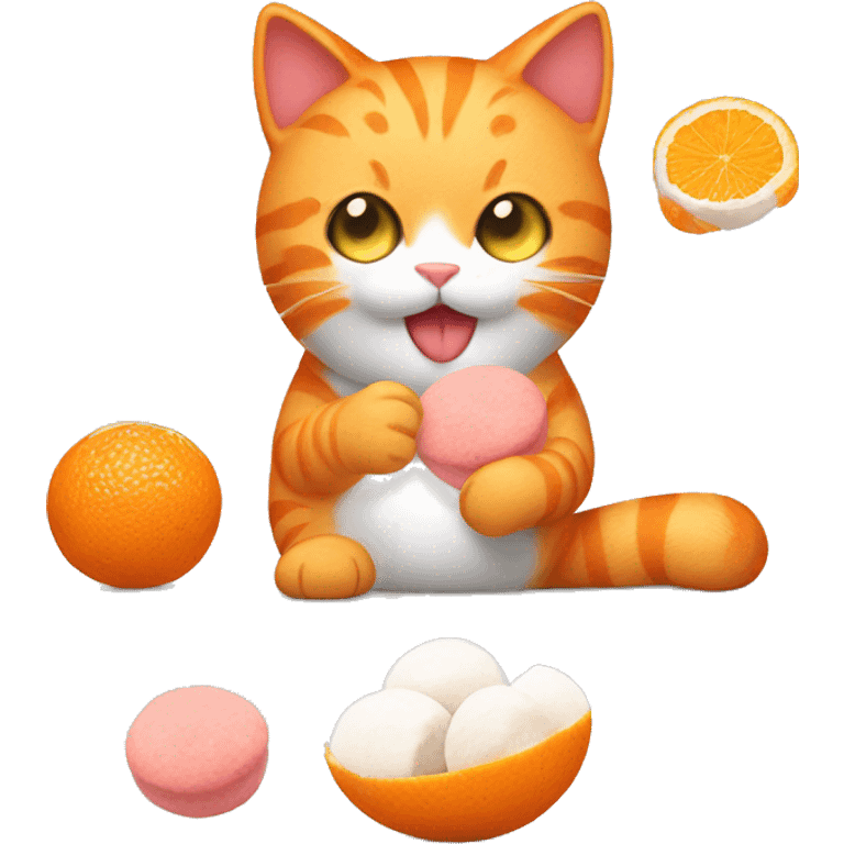 Orange cat eating mochis emoji